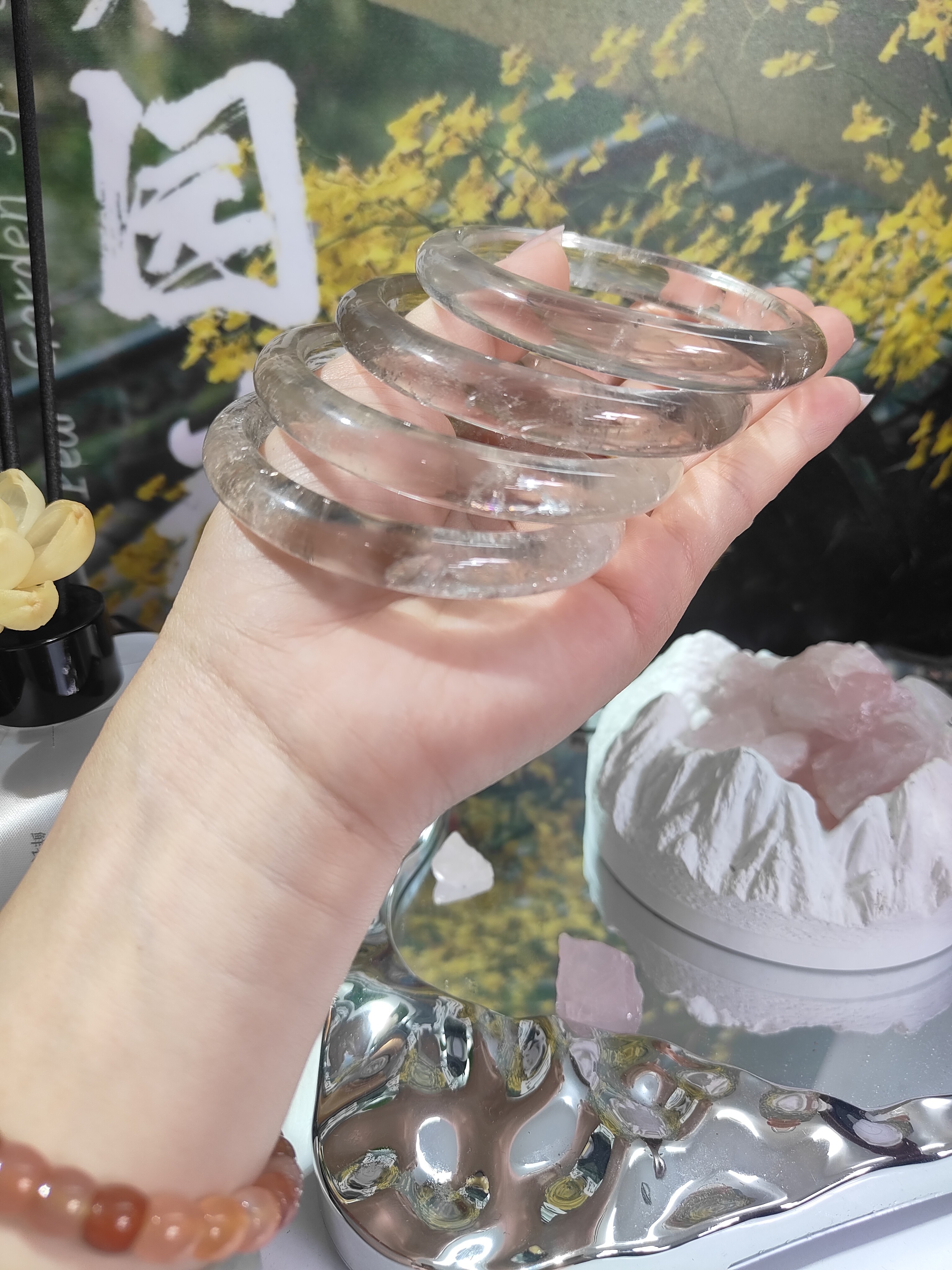 保真保天然的茶晶手镯细条正圈/下单备注圈口/多样性发一