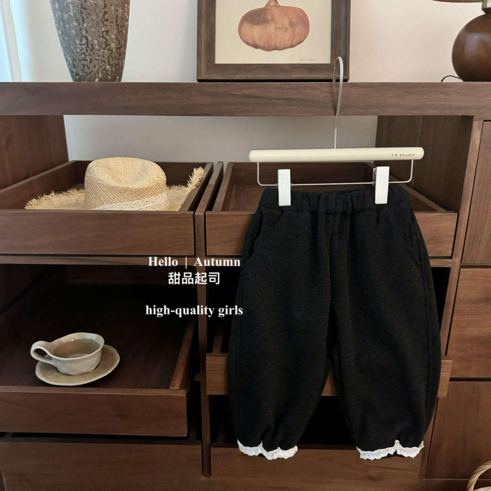 【甜品起司】超韩！女宝灯笼裤加厚休闲花边洋气一体绒宽松裤子潮