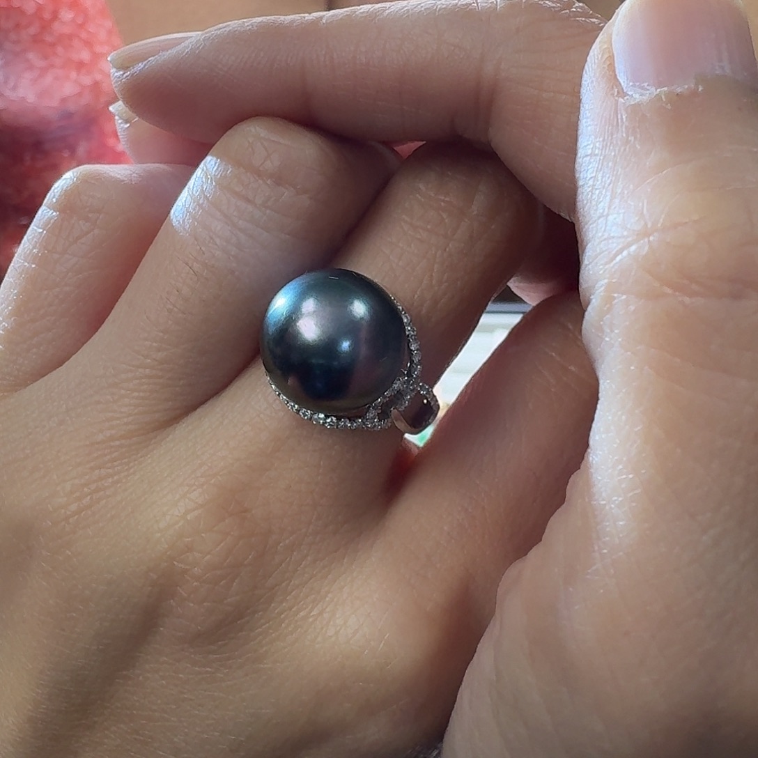 戒圈海水珍珠18K金镶嵌珍珠戒指