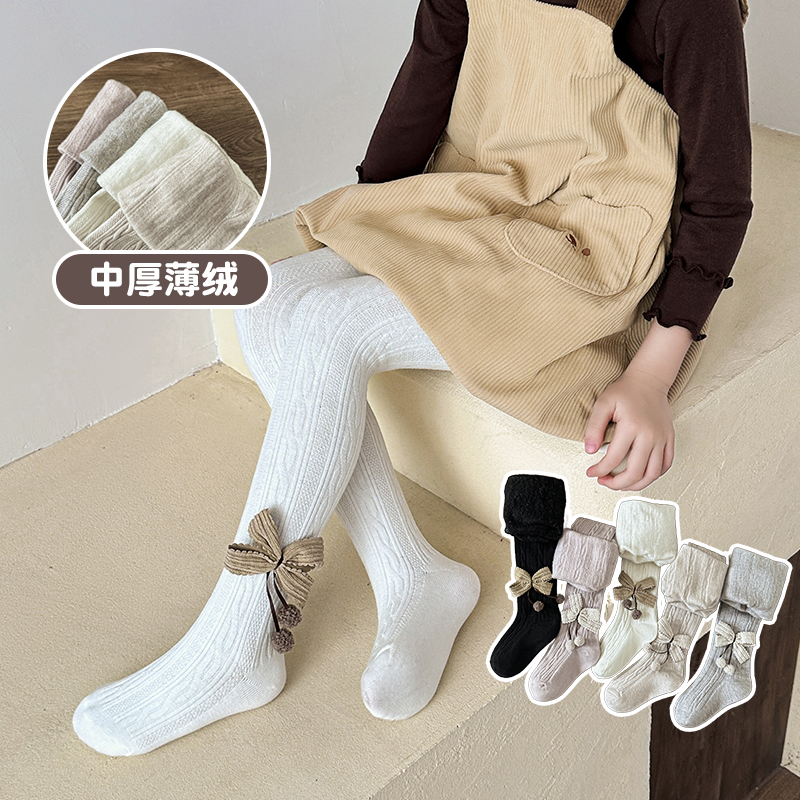 婴儿连裤袜春秋冬棉质加绒宝宝打底袜薄绒白色女童裤袜春秋女儿童