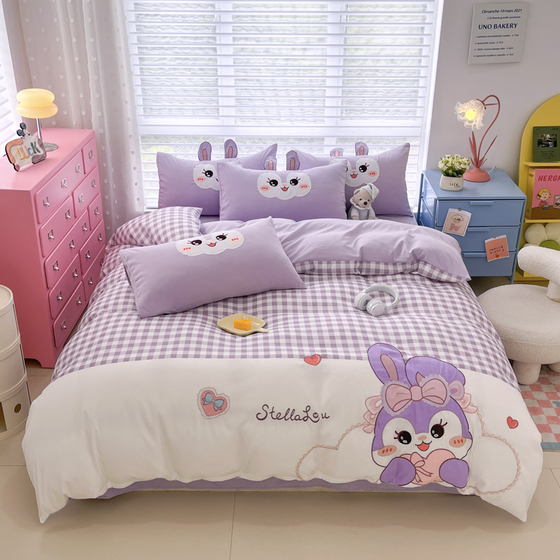 乐童甜心兔A类刺绣+印花三件套四件套可爱亲肤小清新加厚