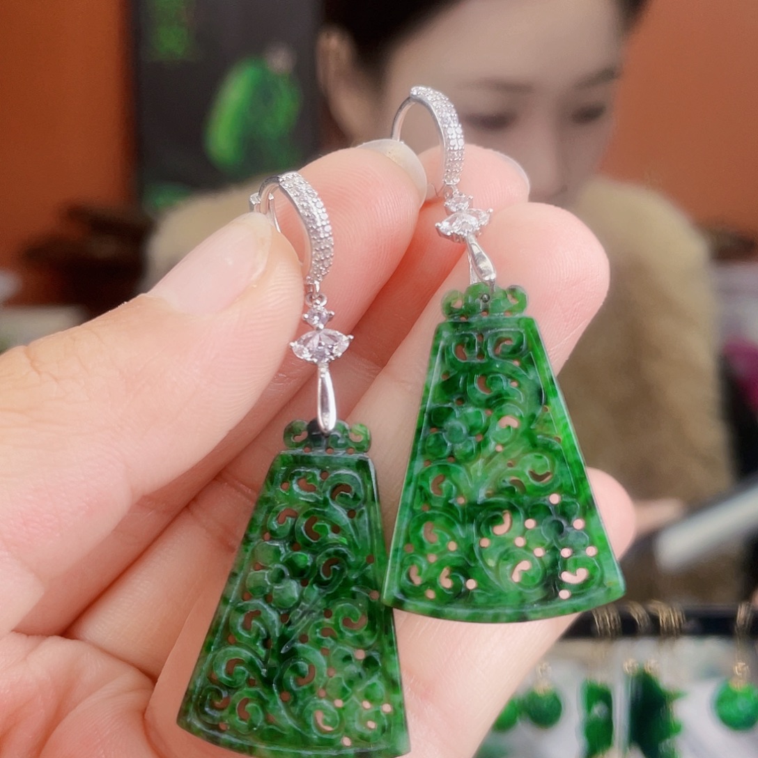 翡翠银S925镶嵌耳饰