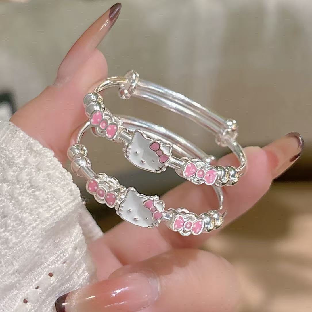 足银手镯 【黄飞达】足银9999儿童可爱推拉手镯K-T儿童手镯