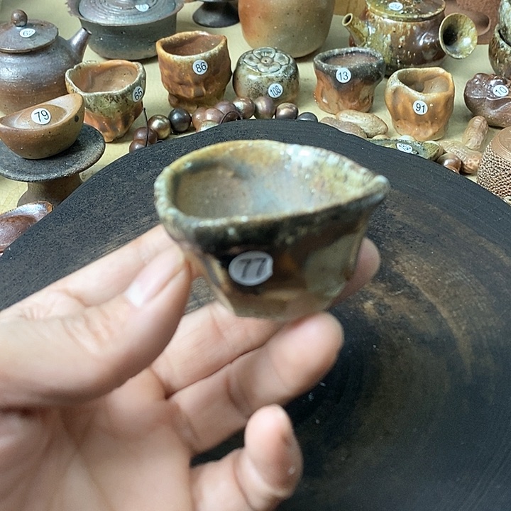 杯手工粗陶、柴烧茶器