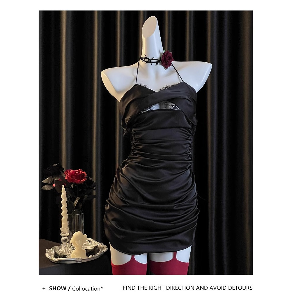 80-145斤「奶盖纯欲」法式V领堆堆领透气侧边系带吊带裙睡裙褶皱