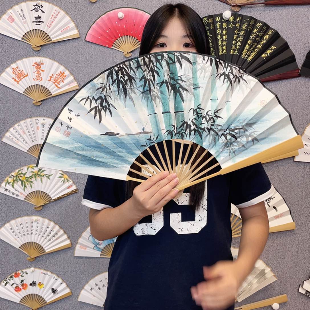 书法10寸玉竹-纯手绘-文玩扇骨（默认粘好）