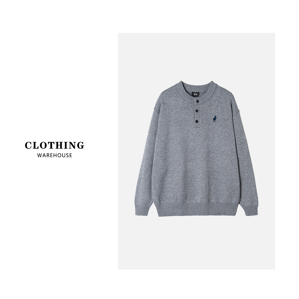 B945 秋季圆领时尚户外情侣百搭简约纽扣式休闲设计师毛衣2325灰