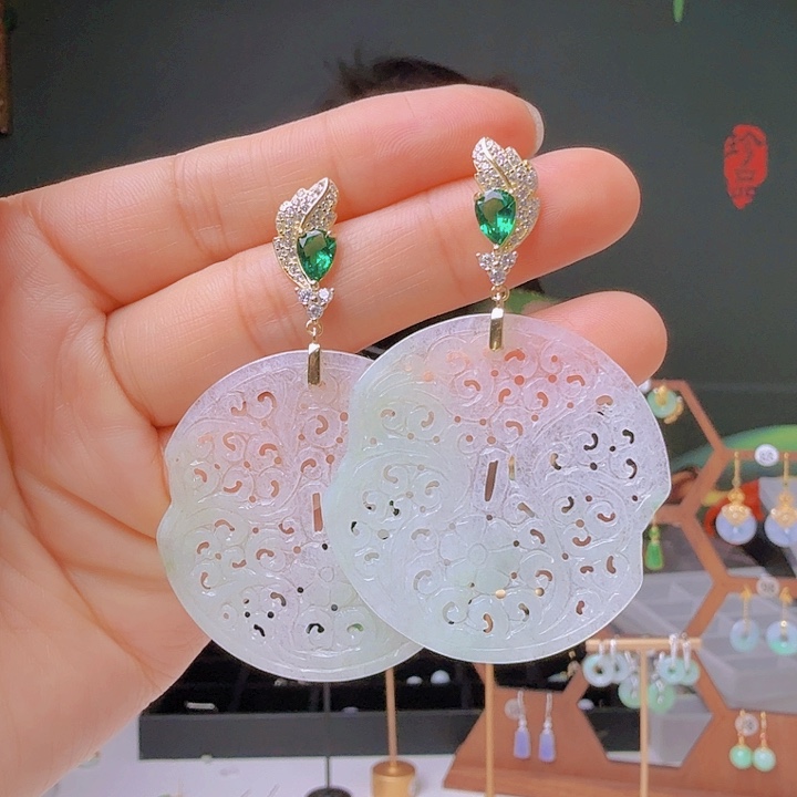 翡翠银S925镶嵌耳饰