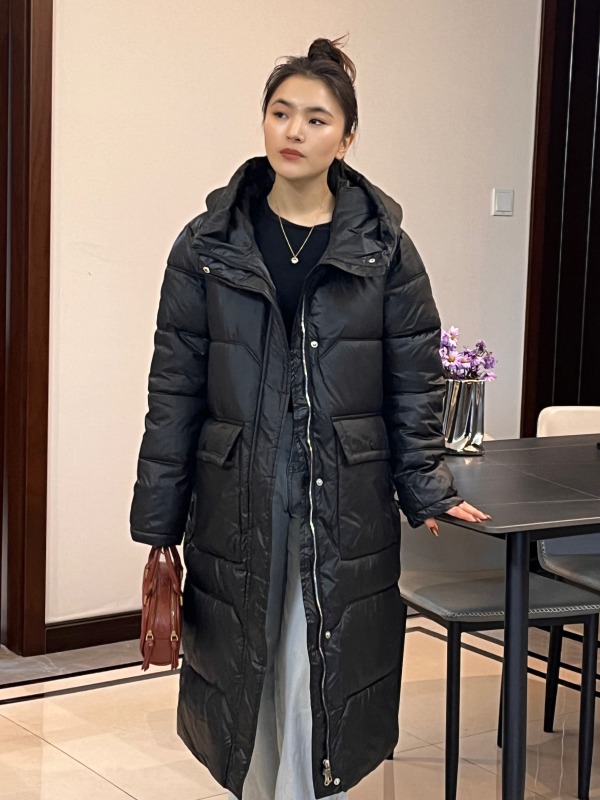 长款连帽棉服外套