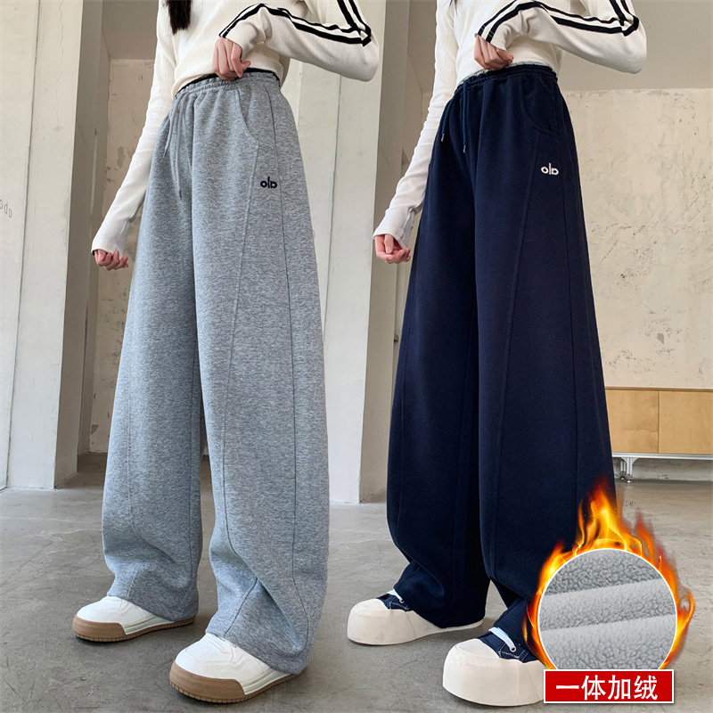 女童裤子加绒运动裤冬装2025新款大童冬季加厚休闲卫裤儿童阔腿裤