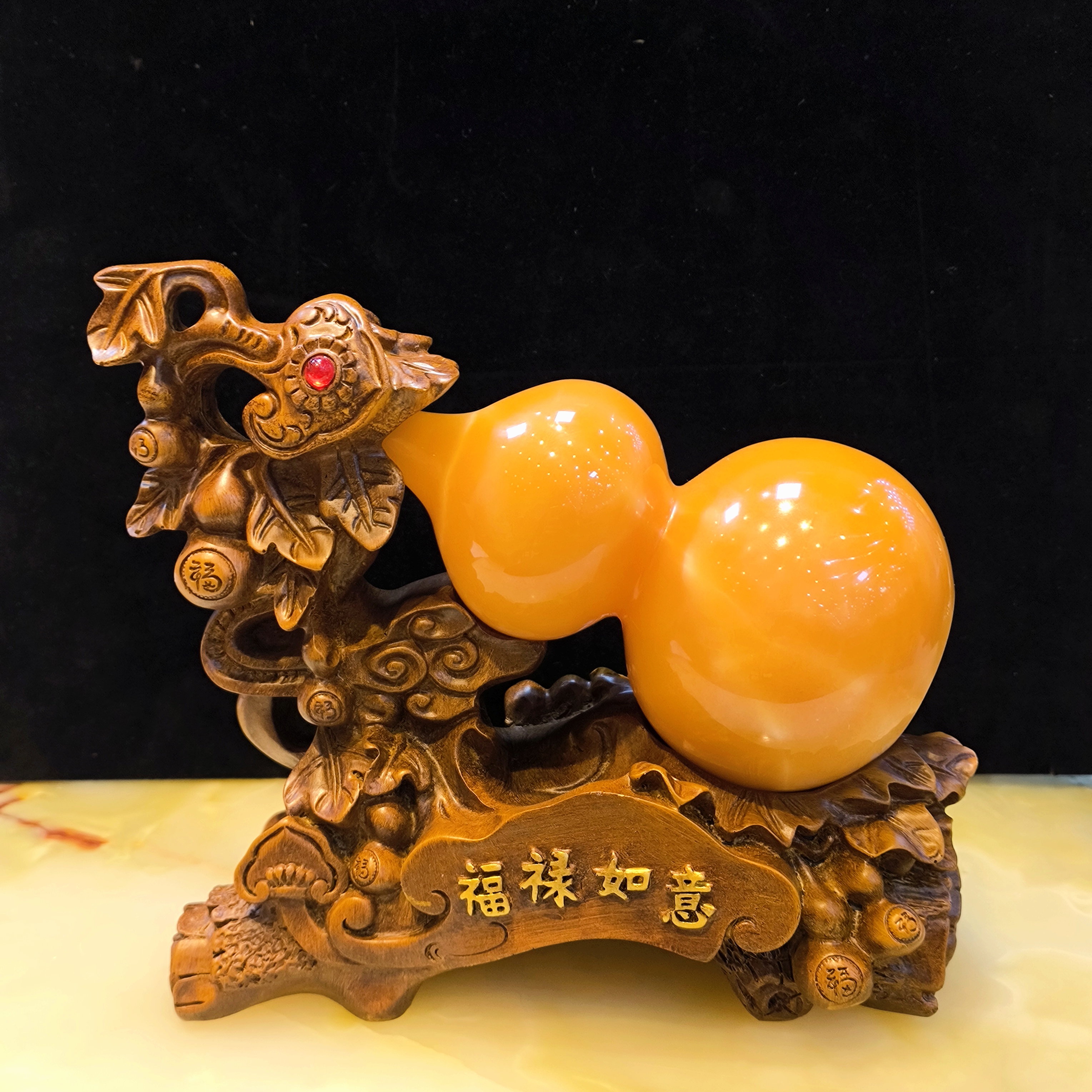 《福禄如意葫芦》天然材质玉石工艺摆件精品礼品（阿富汗玉石）