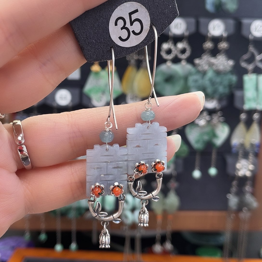 翡翠耳饰银S925镶嵌贺*桐906ghnjhhh