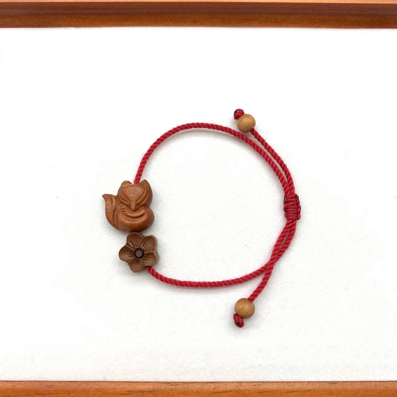 【桃木九尾狐】山东天然桃木正缘压惊护身平安红绳手链