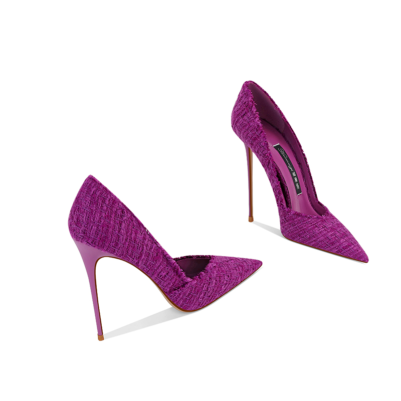 高档尖头细跟小香风高跟鞋女百搭法式2025春夏新款浅口单鞋洋气