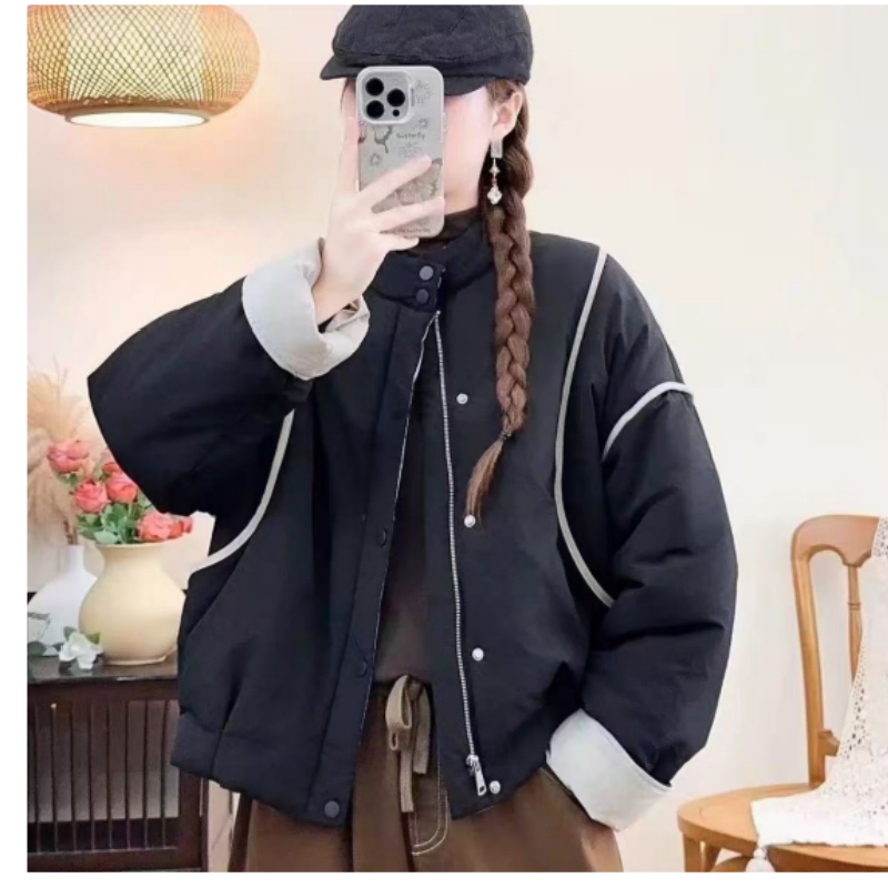 A14冬季纯色棉服厚款休闲韩版时尚简约显瘦外套女