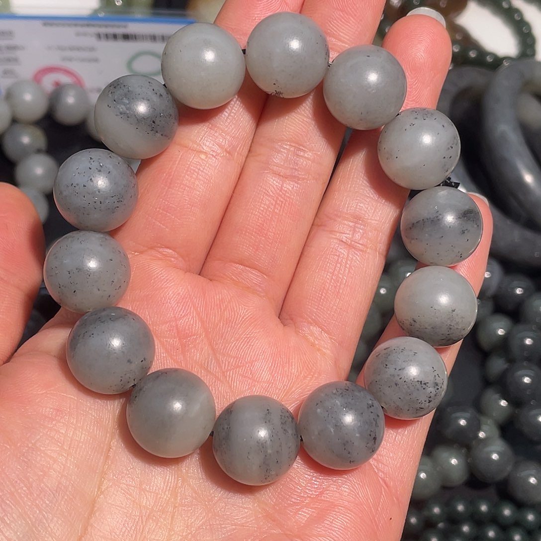 沐****和田玉未镶嵌手链和田玉子青花卡16mm