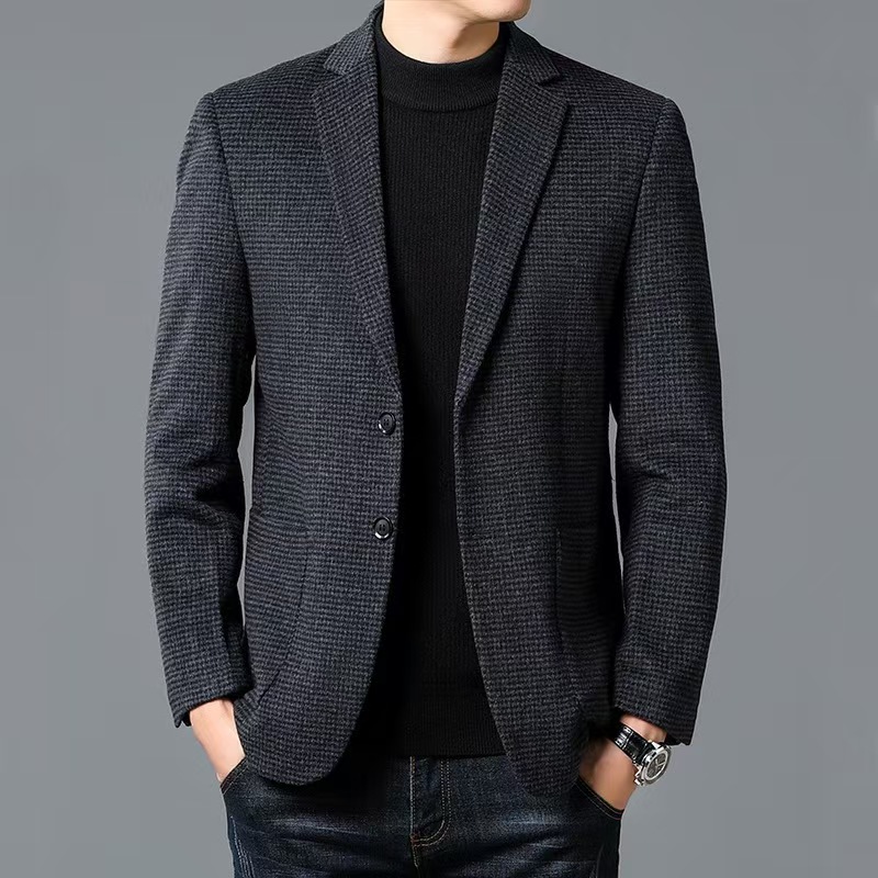 【201-400】高端时尚单西服黑色秋冬男士休闲中老年春秋季商务