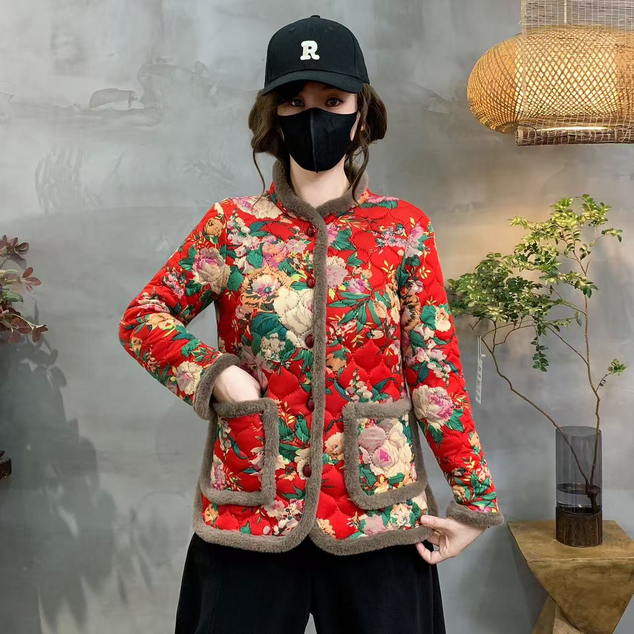 2025新款民族风立体花女棉衣棉服小棉盘扣加厚短款冬季加绒保暖