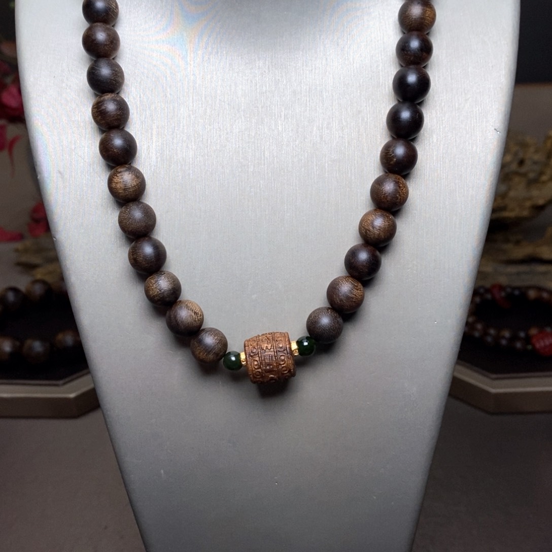 沉香手串越南富森红土瘤疤1.0+芽庄白棋沉香木雕配饰