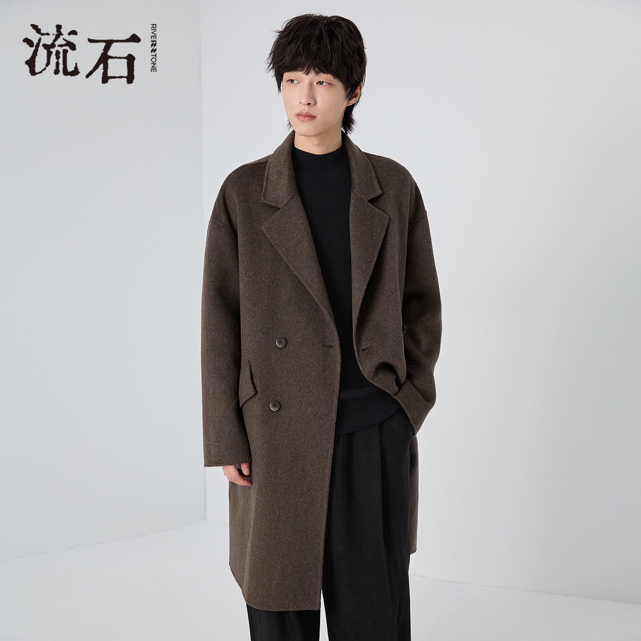 【商场同款】流石男装经典长款羊绒大衣呢子冬季新款男士棉羊毛外套