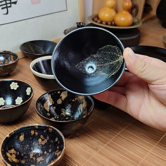吉州窑原矿手工柴窑柴烧木叶盏