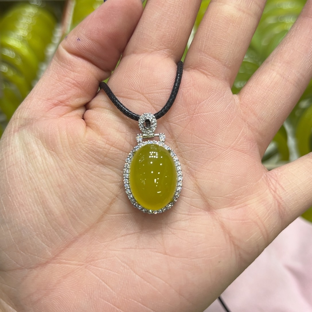 蛇纹石玉银S925镶嵌颈饰