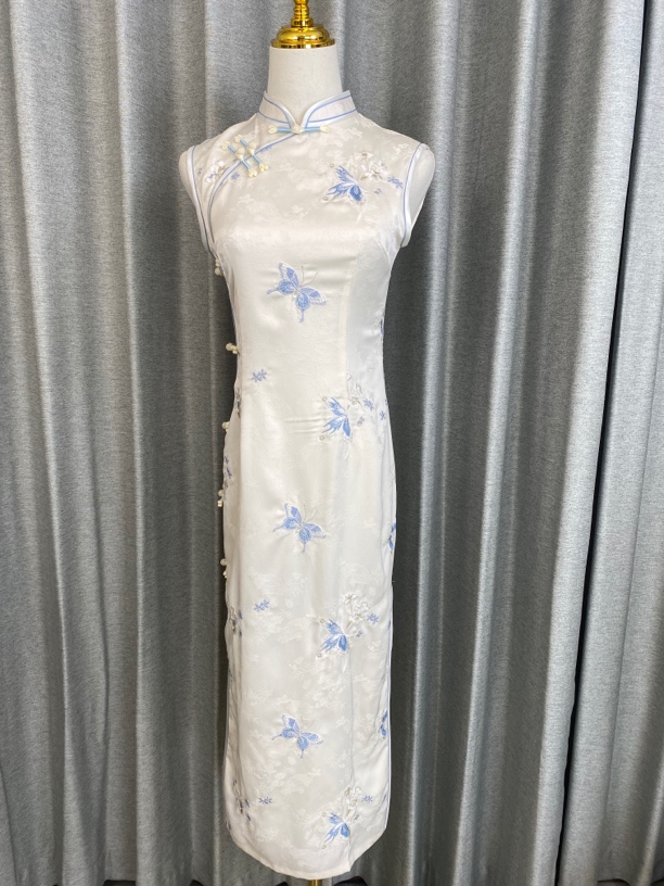 低开衩短旗袍中国风短袖斜襟旗袍时尚印花夏季江南风