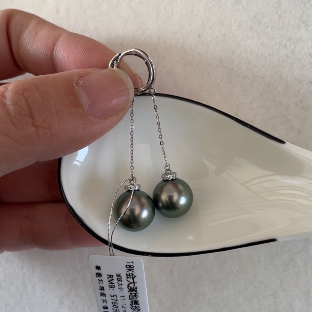 海水珍珠耳饰18K金镶嵌11-12mm