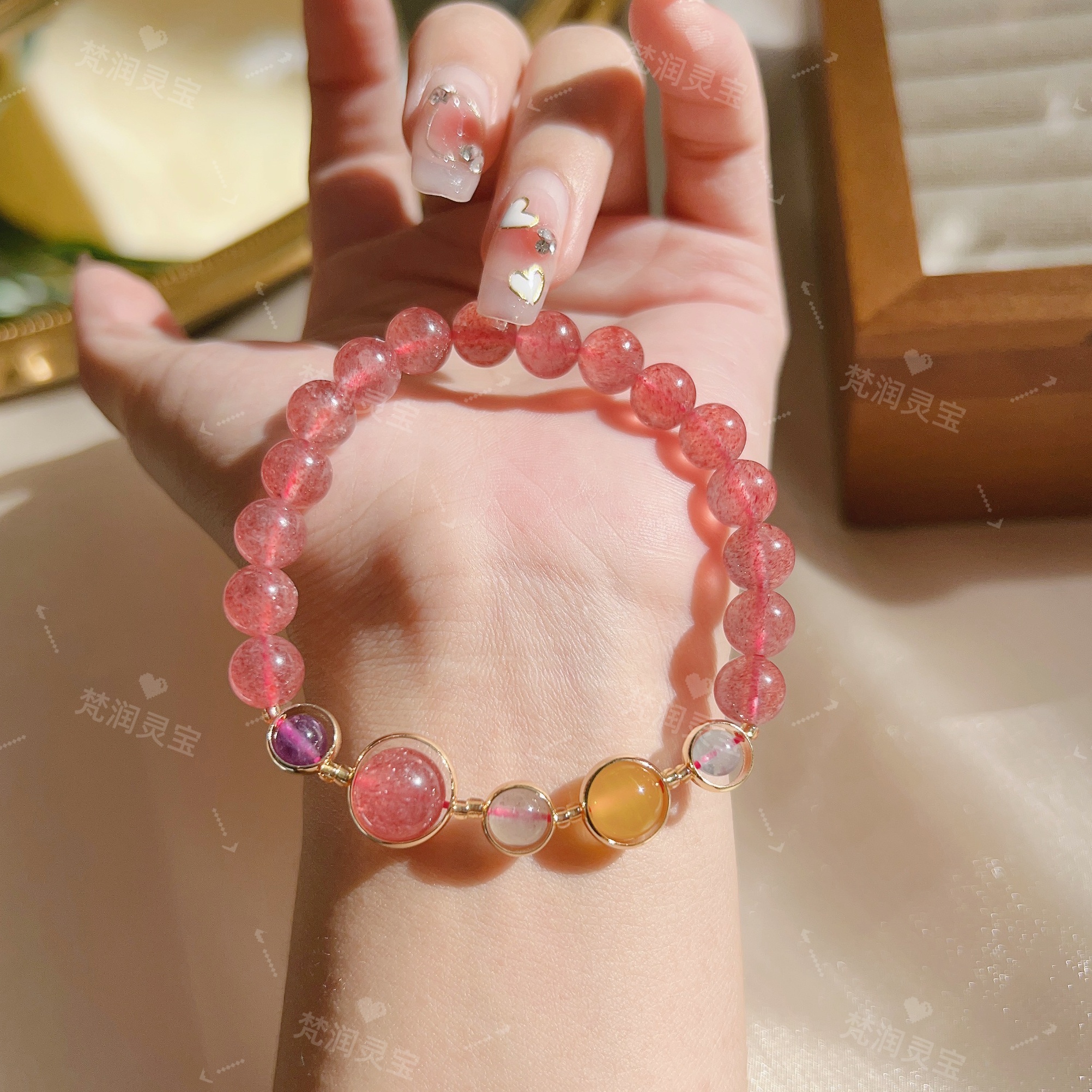 【五色草莓晶】行星设计手链女闺蜜同款手串女款粉色精致礼盒装