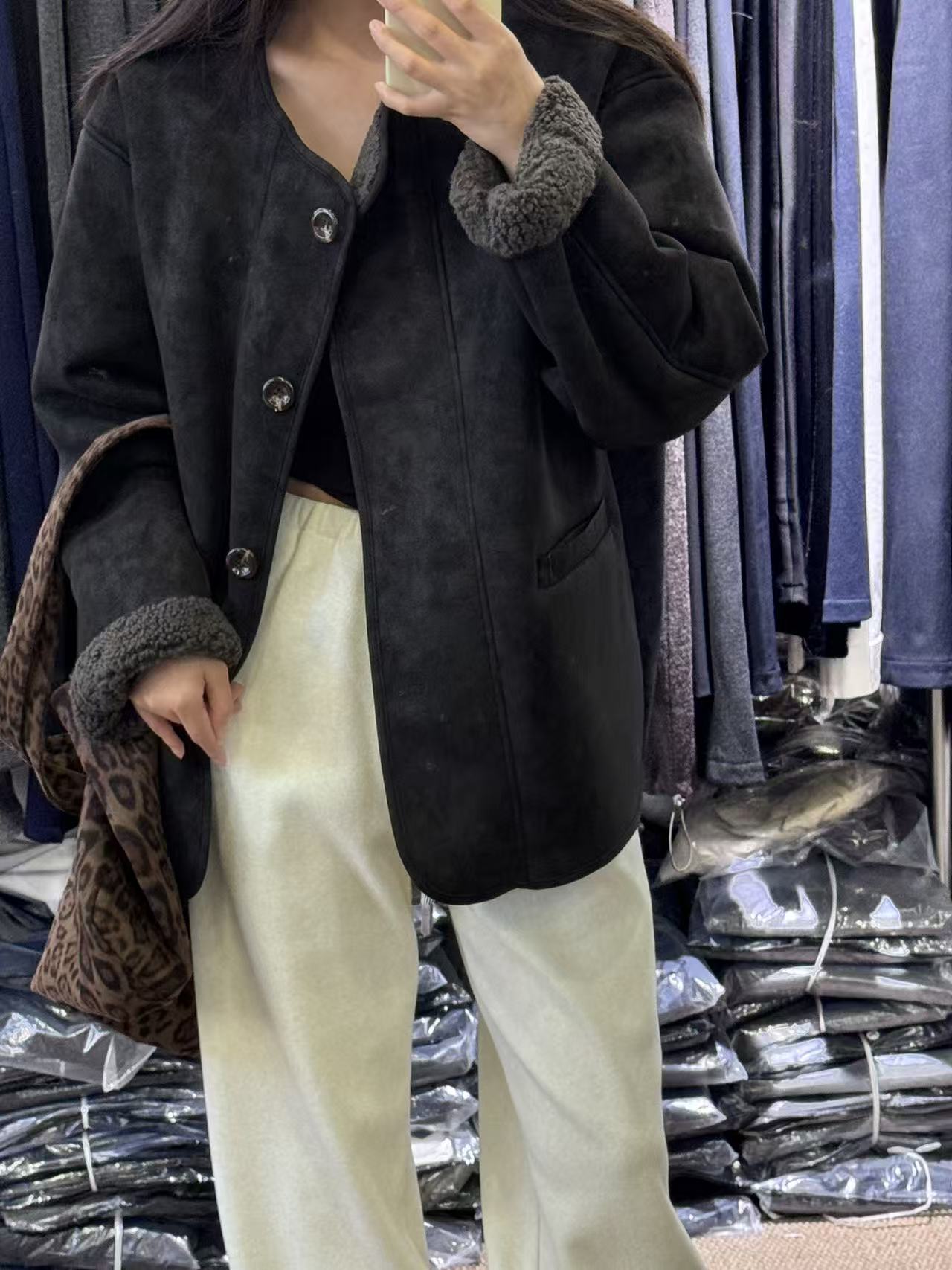 2077皮毛外套女冬季大码显瘦高级感机车服加绒加厚夹克上衣