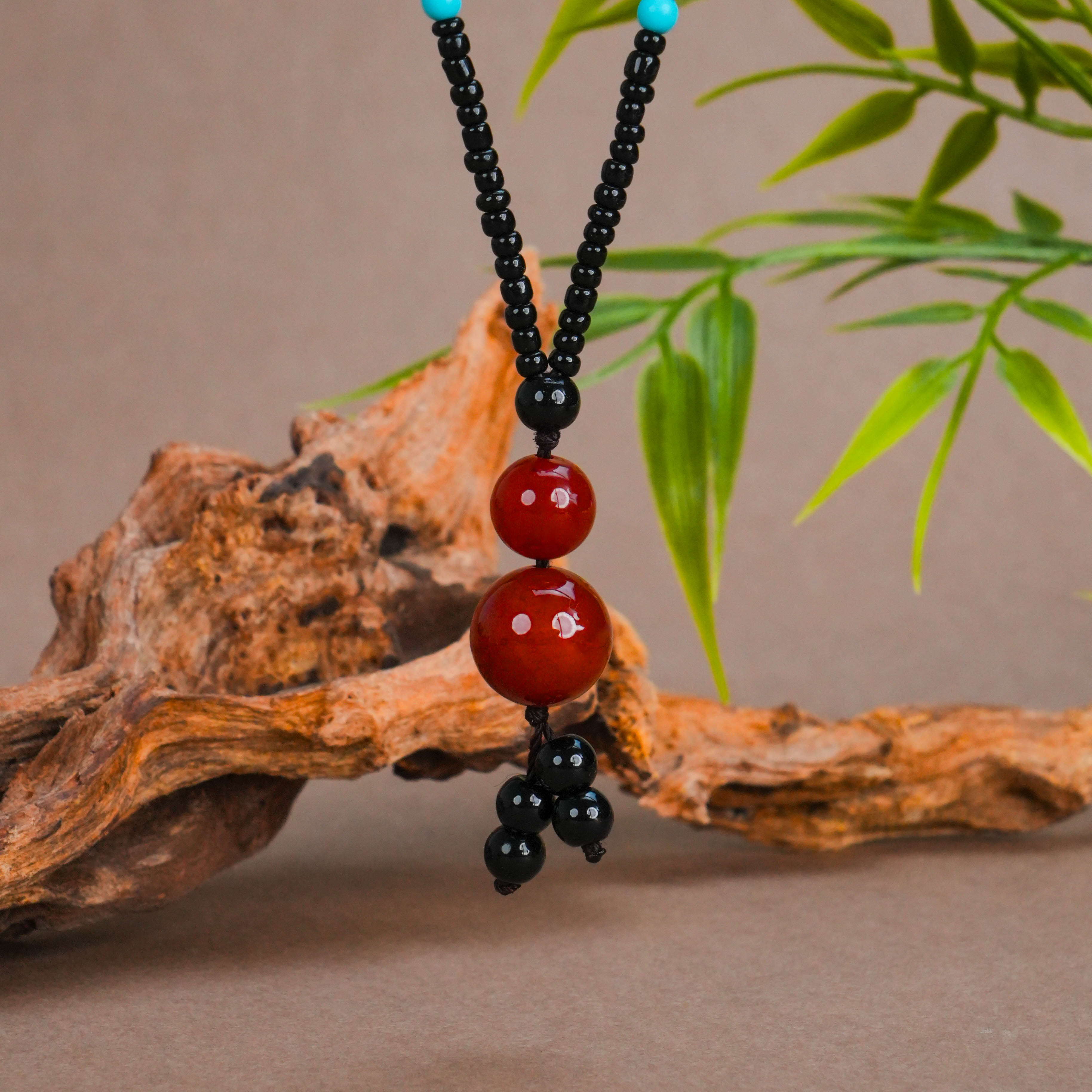 Y-740 天然红玛瑙双珠吊坠 珠径10mm/4mm 配绳