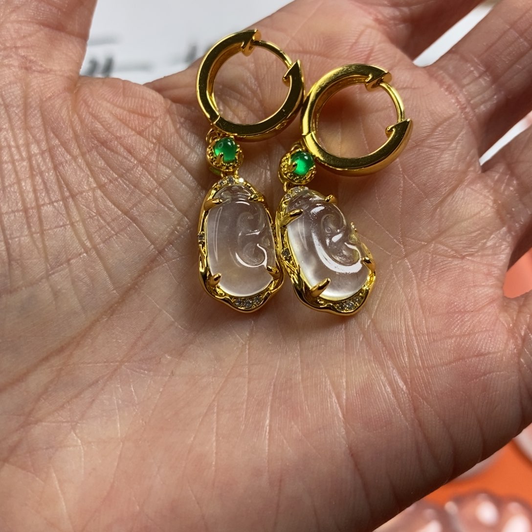 石英质玉耳钉合金如意耳包