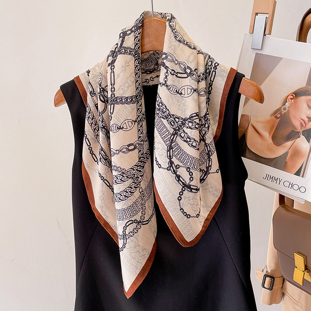 韩版新款春秋链条棉麻女手感小方巾职业领巾装饰发带丝巾护颈披肩