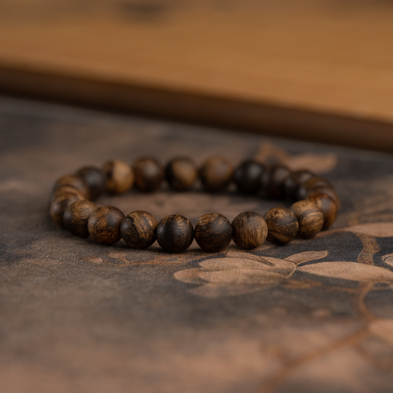 达拉干沉香8mm虎皮纹单圈手串