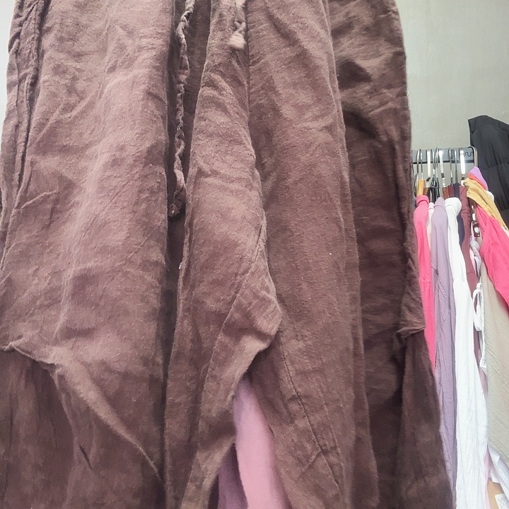 静***心咖色亚麻起包裤2928