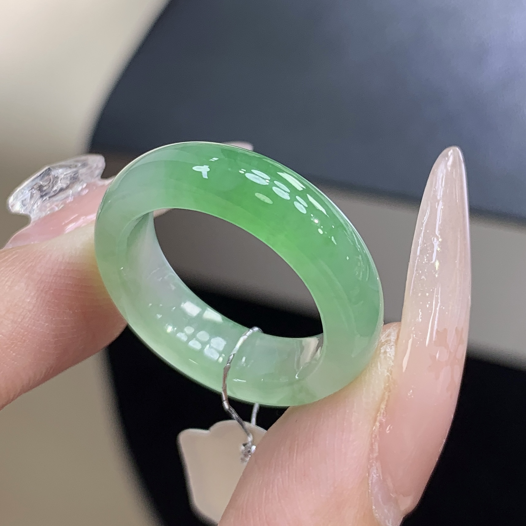 14-15圈 缅甸天然翡翠 芙蓉底甜阳绿翡翠戒圈尺寸17.3-5.8-4mm