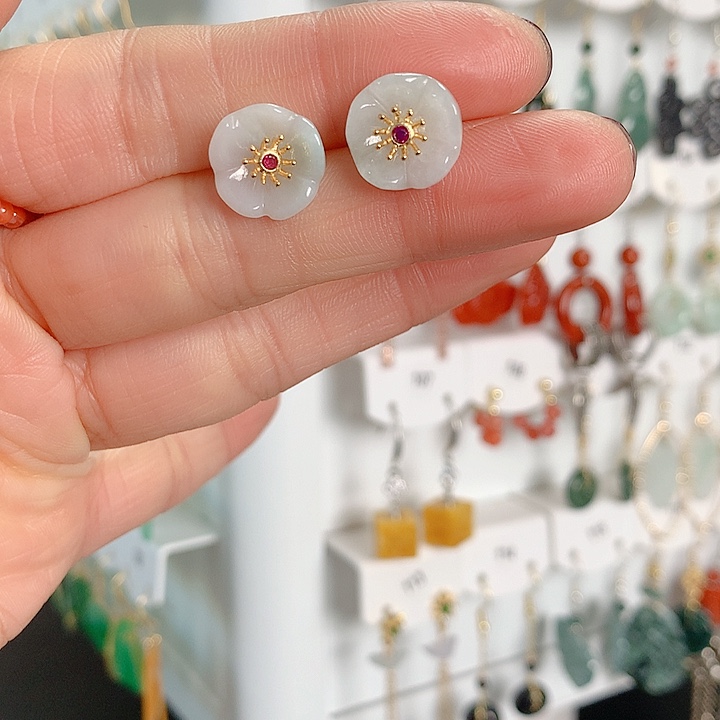 翡翠耳饰银S925镶嵌翡翠