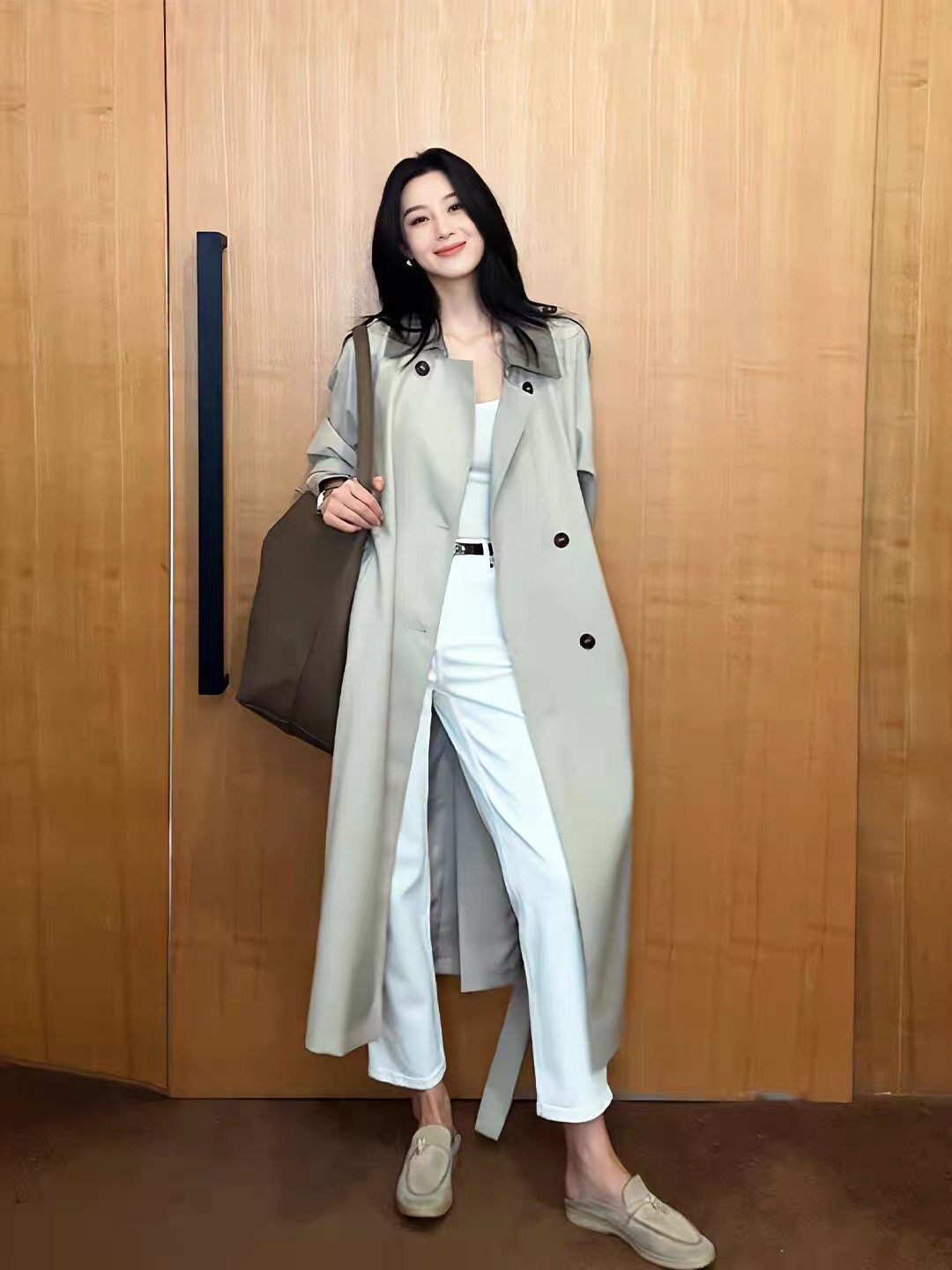 韩系长款风衣时尚休闲百搭女士宽松中长款