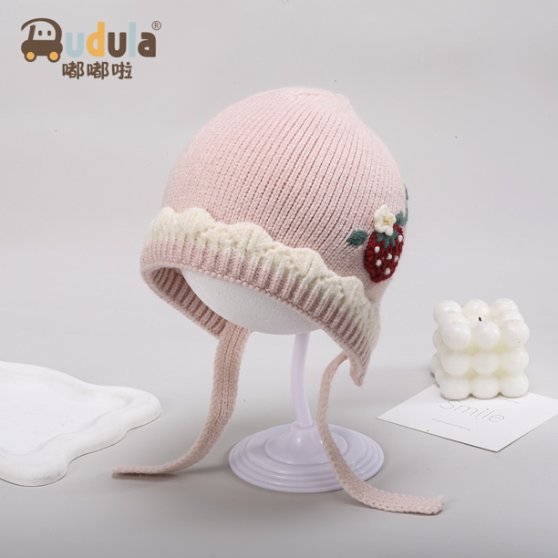 嘟嘟啦刺绣玫瑰公主风圆顶卡通无檐女休闲风帽子女宝4041