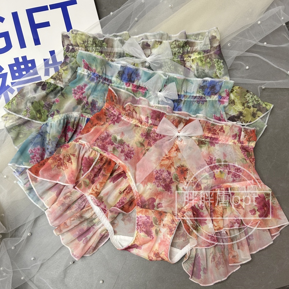 内衣舒适印花波西米亚透气公主风大码内裤女薄中高腰三角裤包臀MM
