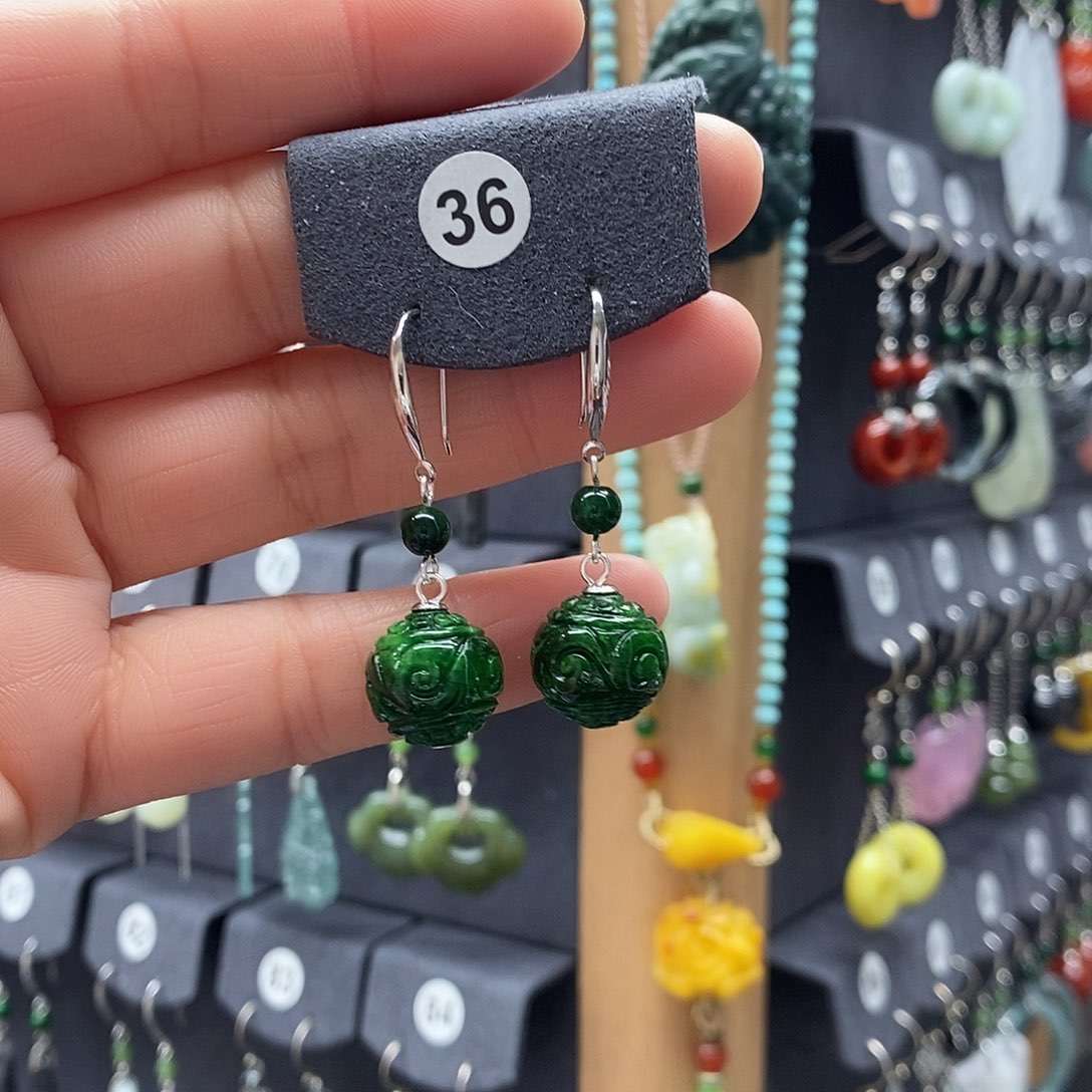 翡翠银S925镶嵌耳饰