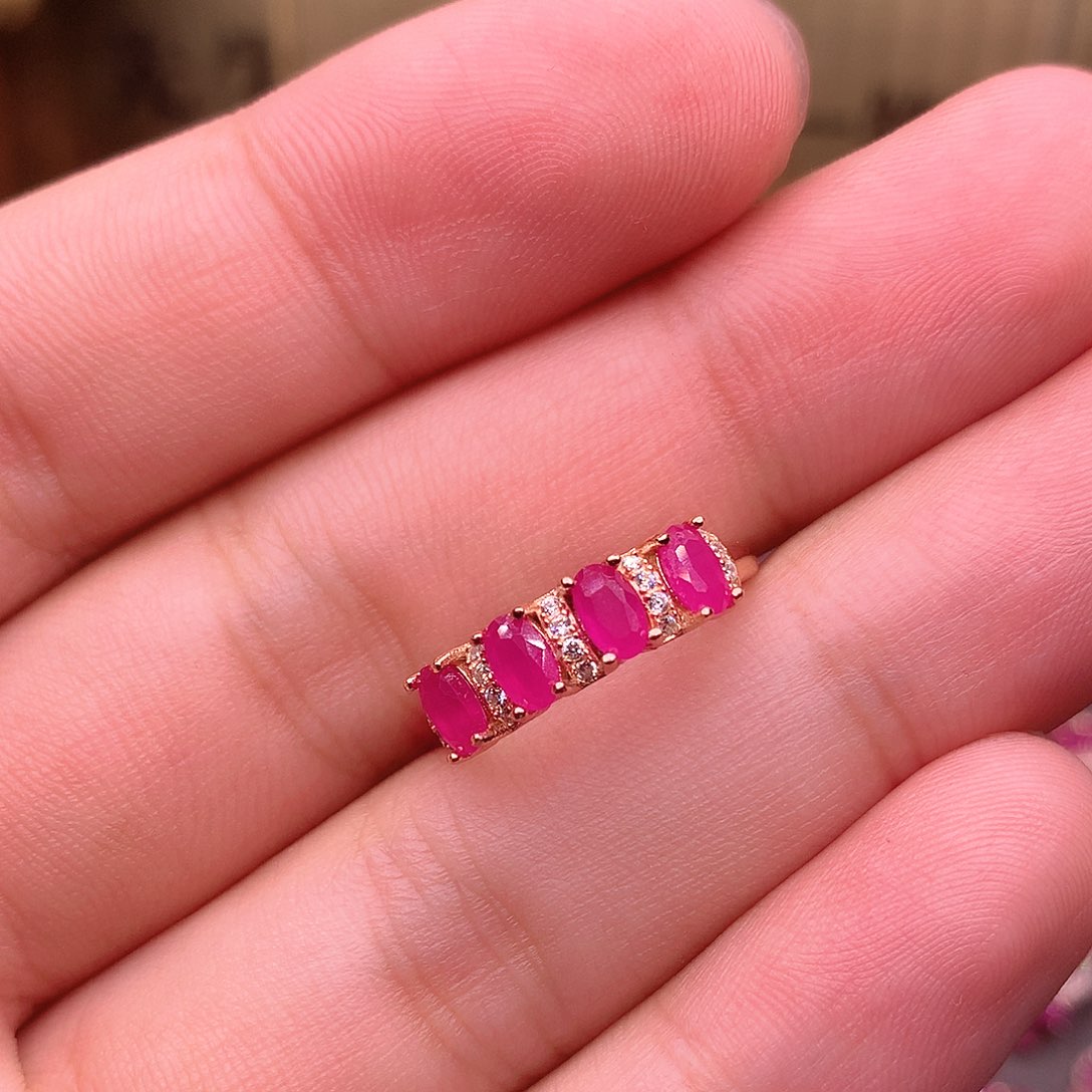 红宝石戒指银S925镶嵌