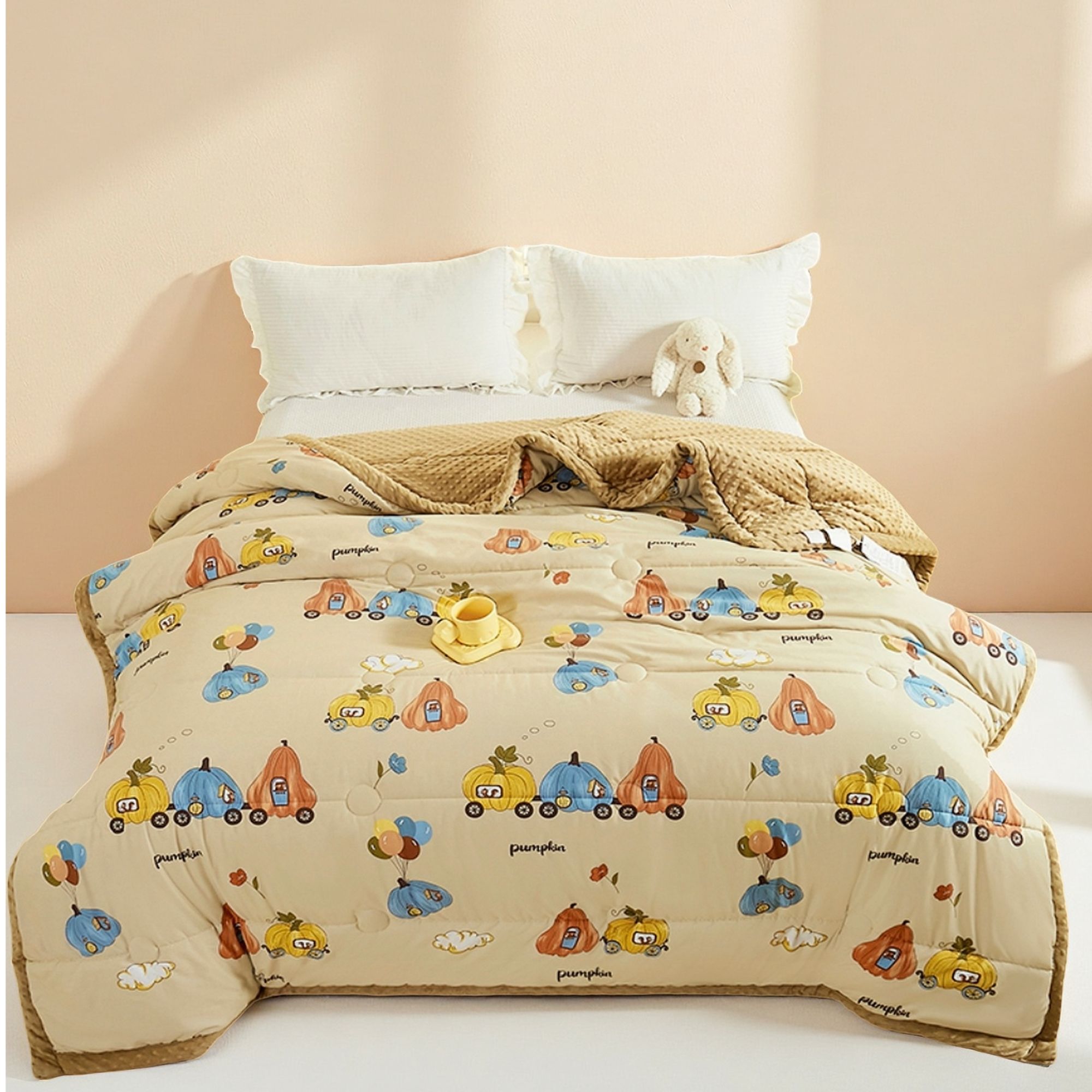 Y秋冬新款水洗棉被高克重牛奶绒豆豆被加厚被子被芯童话镇单人