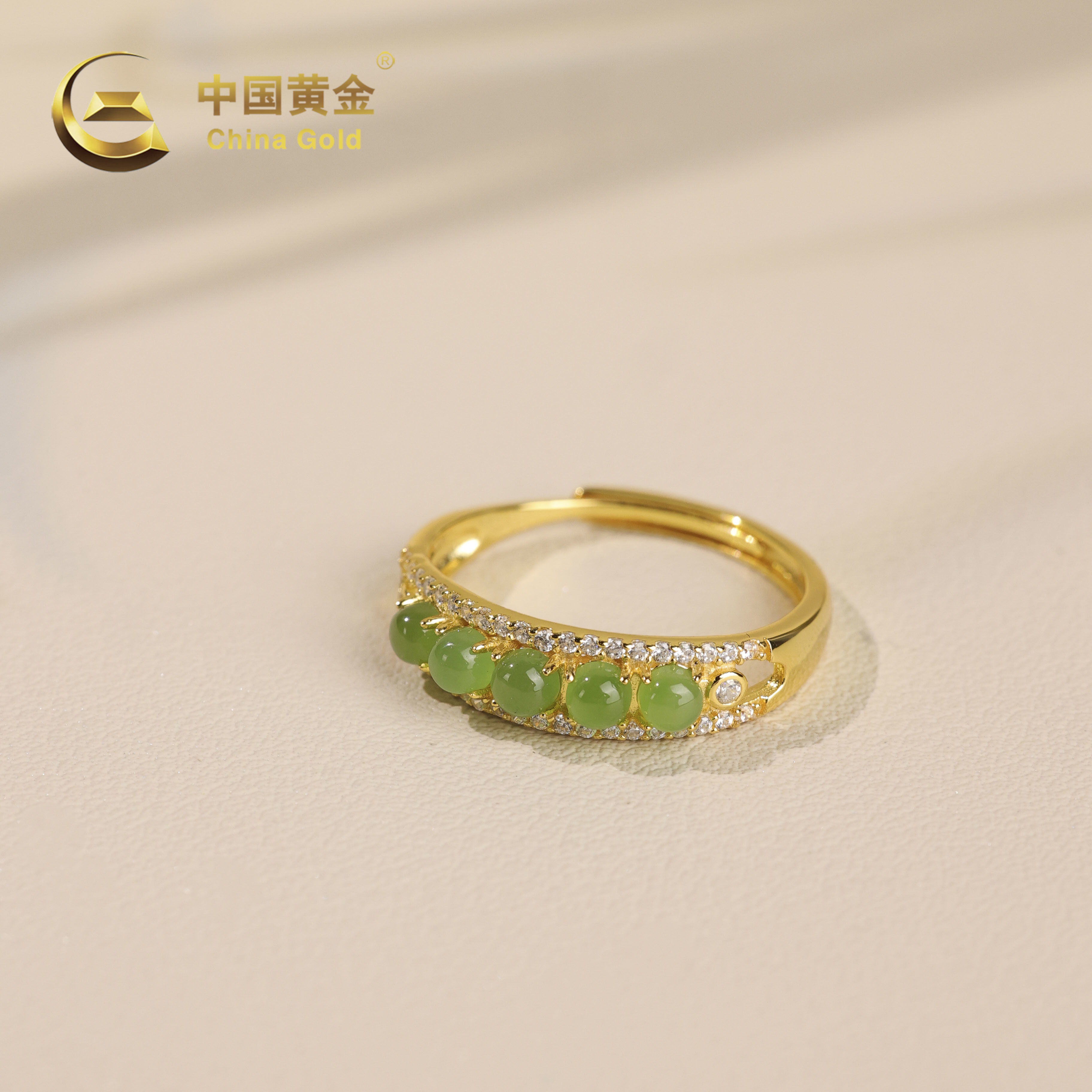  【中国黄金】鑫春 | 和田玉*戒指*S925银镶嵌-J1765-L-Y