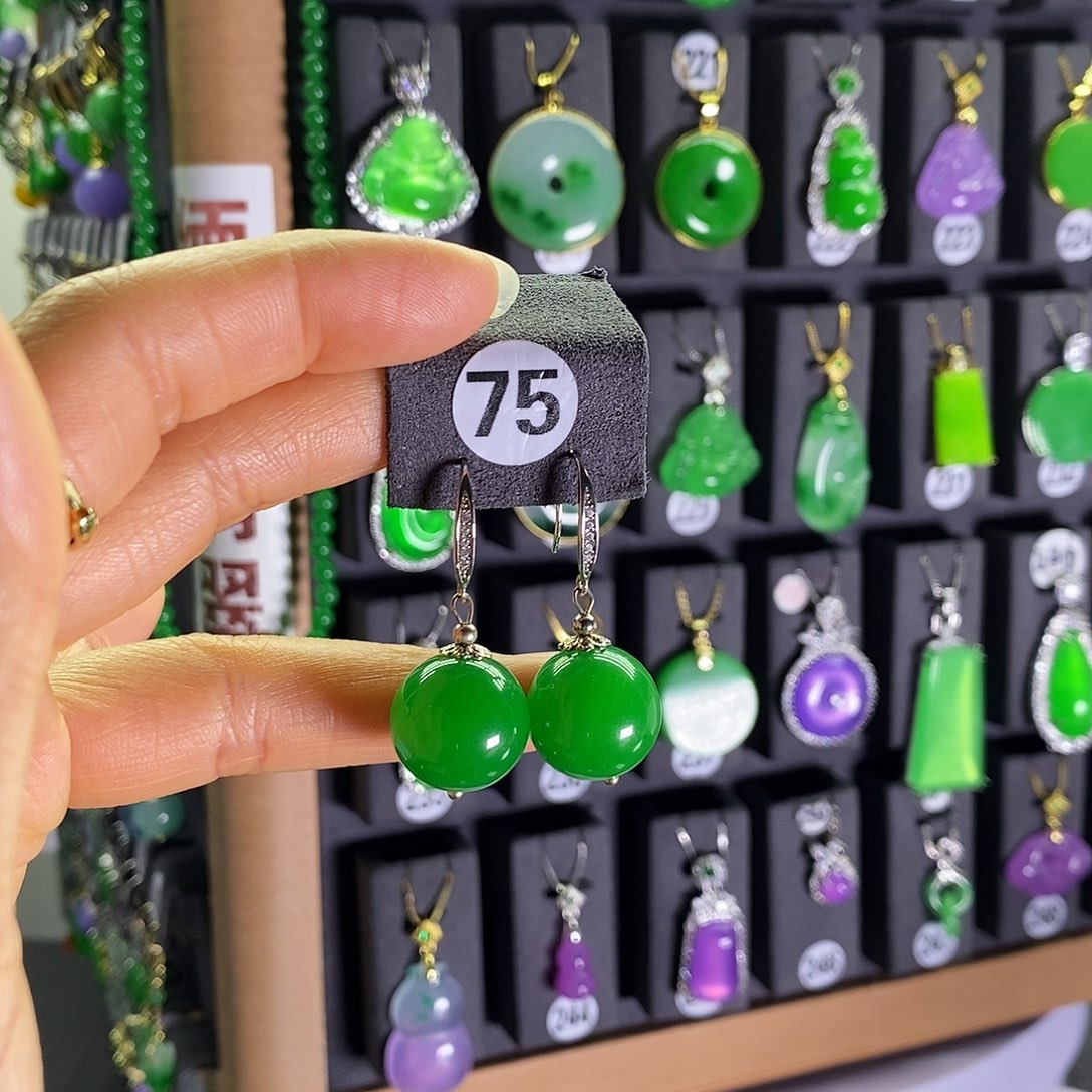 银S925镶嵌翡翠耳饰75