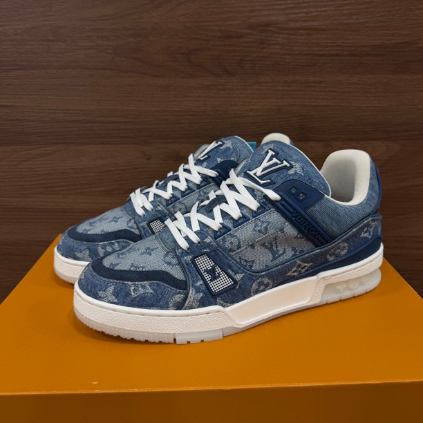 99新 LouisVuitton/路易威登 41码 trainer 牛仔满印 低帮板鞋
