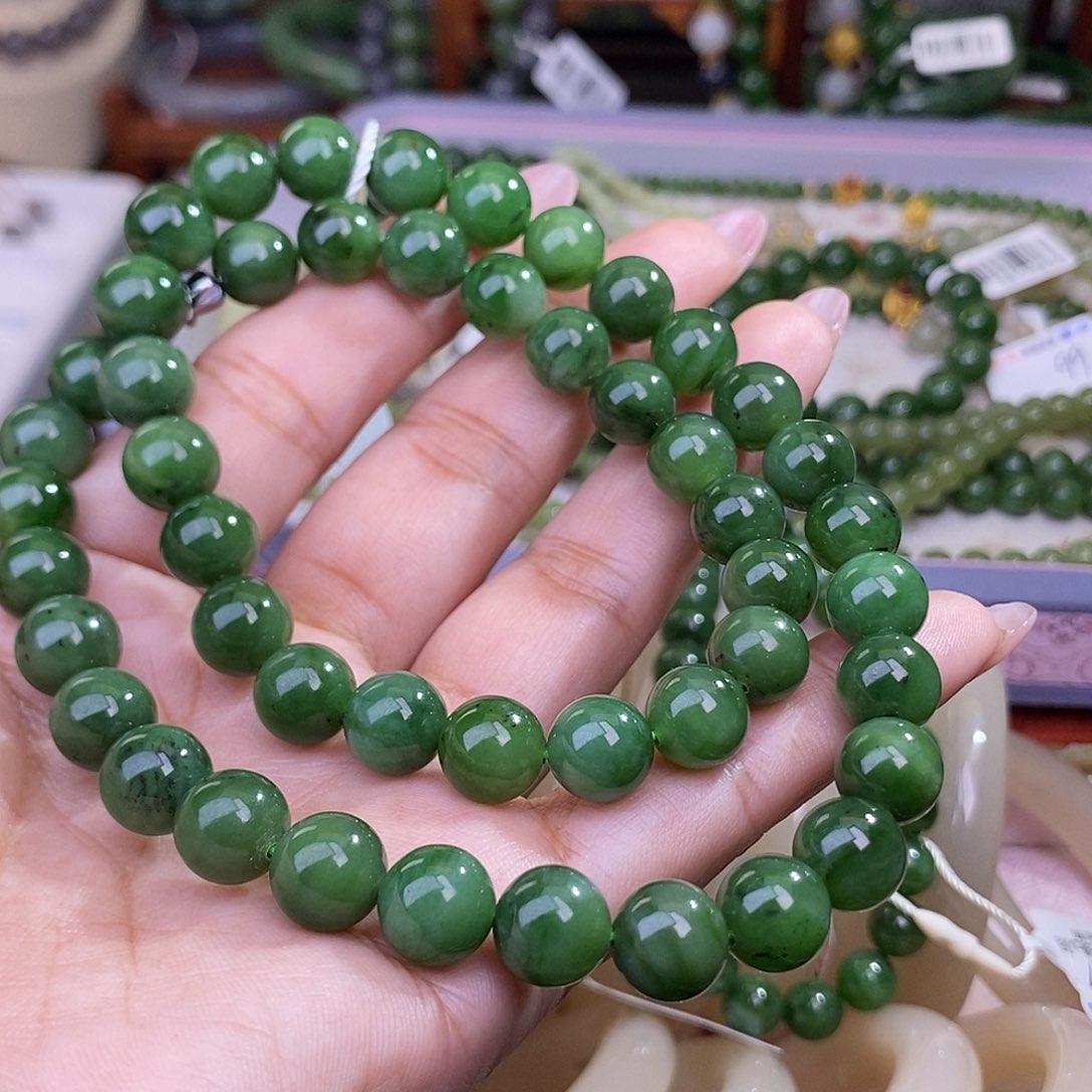 和田玉碧玉老矿料约10mm妈妈项链未镶嵌