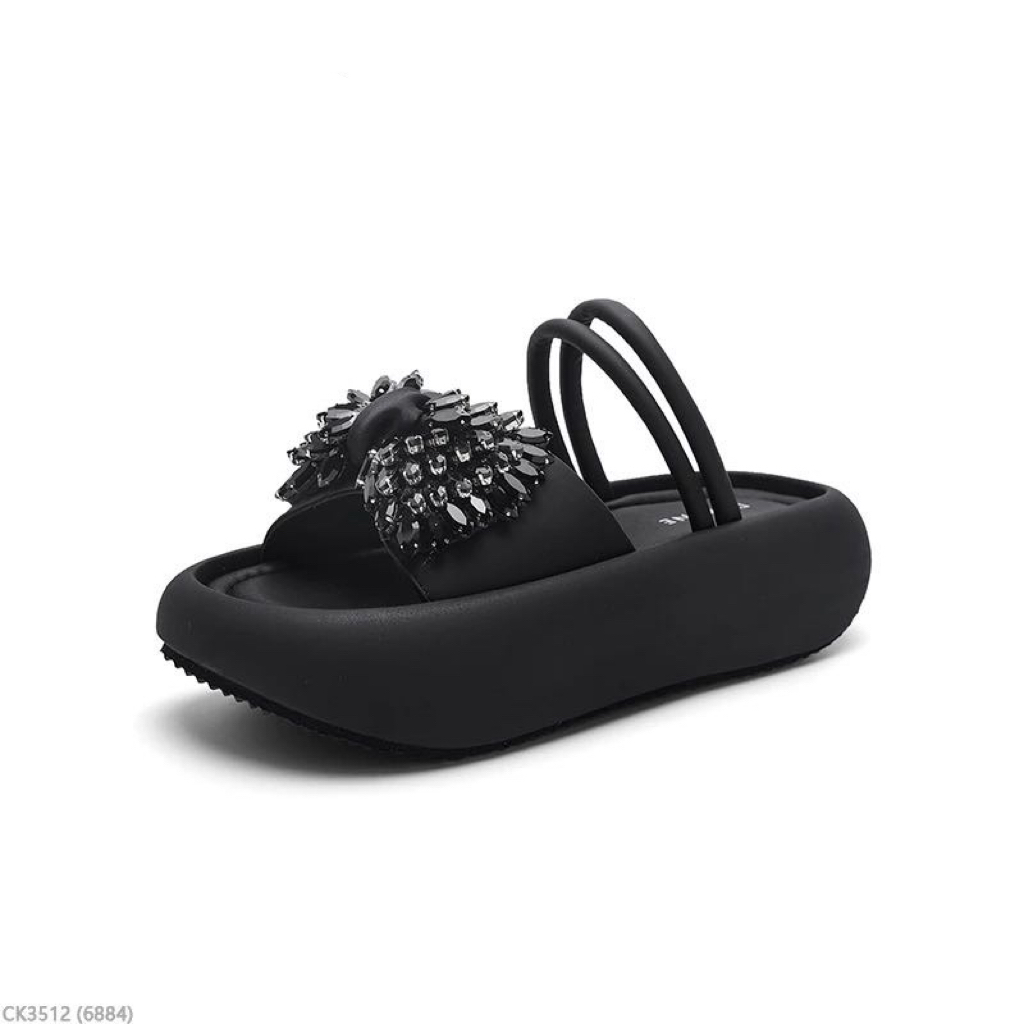 夏季厚底水钻透气高跟时尚一字拖蝴蝶结松糕底凉鞋