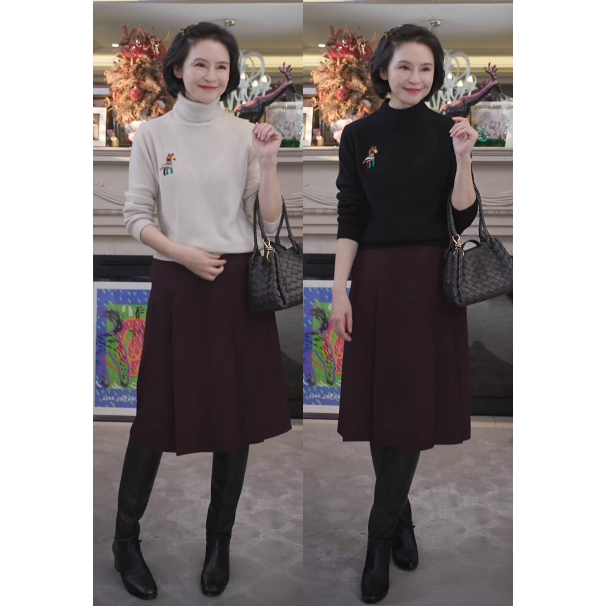 我是摩羯黑标 彩虹宝马100新疆天山羊绒刺绣高领半高领圆领针织衫