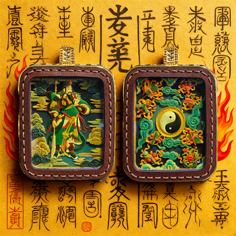 白鹤童子双面手绘唐卡吊坠武财神关羽唐卡彩绘擦擦